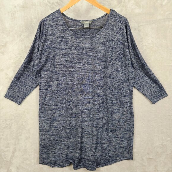 NATURAL REFLECTIONS Top Oversized Heather Navy Blue Pullover Womens Size L - Picture 1 of 8